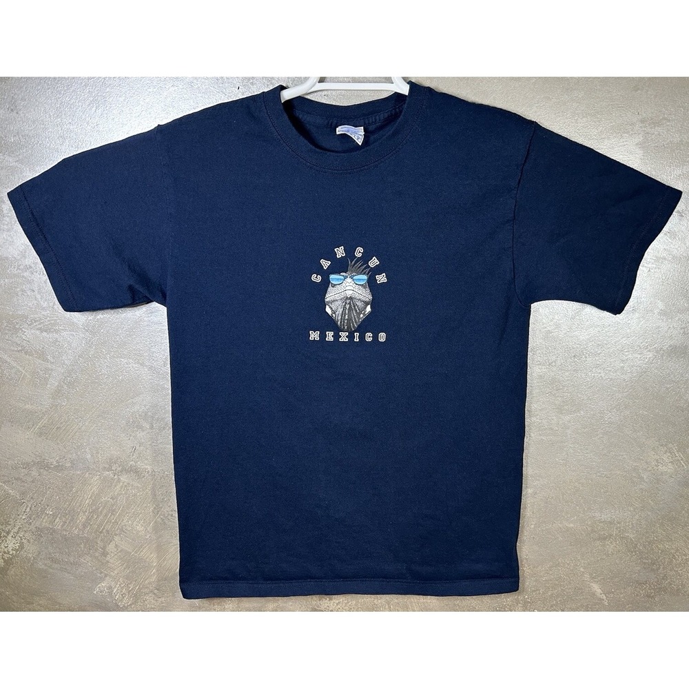 Cancun Mexico Iguana Graphic Funny Tourist Dad Joke Blue T-Shirt‎ Size M Vintage